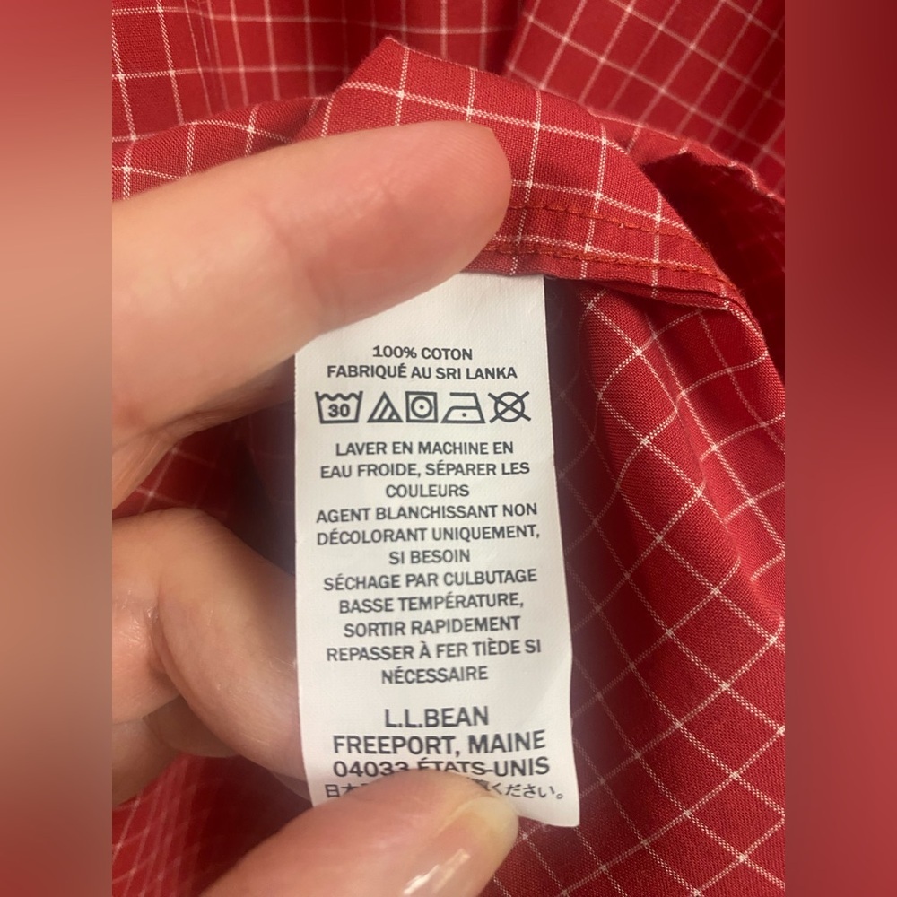 LL Bean Traditional Fit Short Sleeved Button Down Checked Shirt Size Large Red - Picture 6 of 6